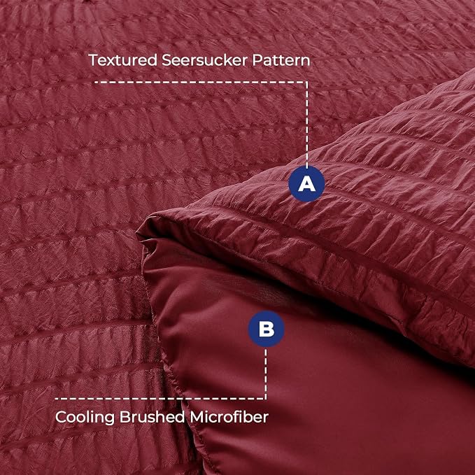 HYMOKEGE Burgundy King Size Comforter Set Seersucker 7 Pieces, All Season - Image 4