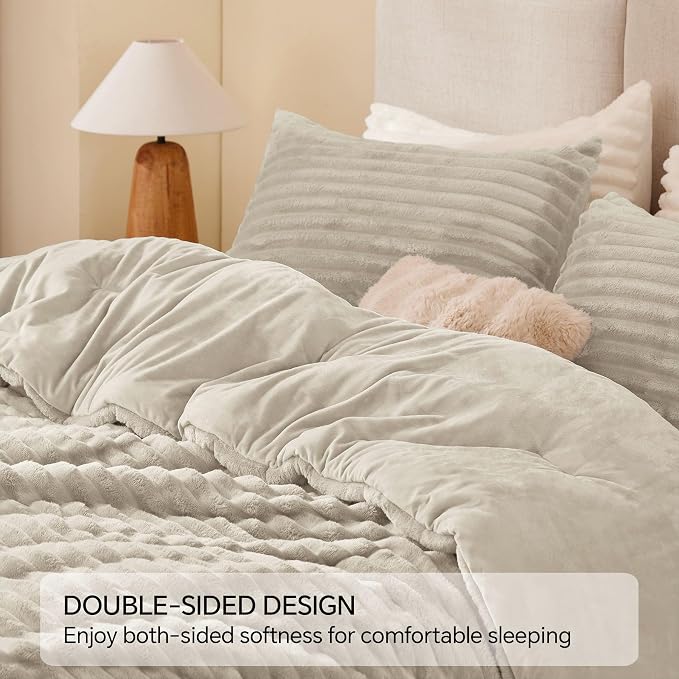 BEDELITE Fleece Twin Comforter Set -Super Soft & Warm Fluffy Linen Bedding - Image 5
