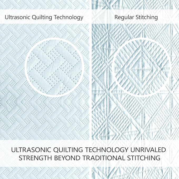 FLYMME Quilts King Size, Lightweight Sky Blue Bedspreads, Basket Weave Pattern - Image 6