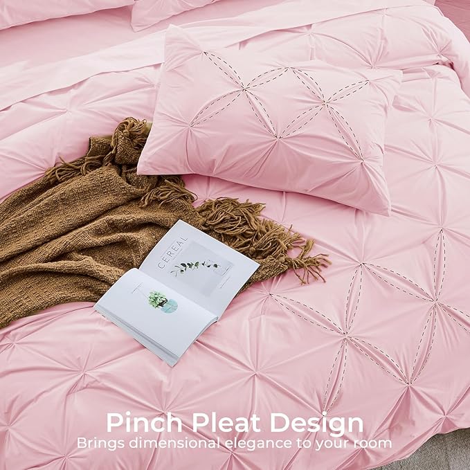 Sasttie Queen Comforter Set, 7-Piece Bed in a Bag, Pintuck Bedding Set - Image 4