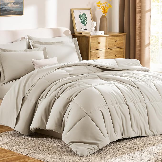 CozyLux Oversized Queen Comforter Sets Beige, 7 Pieces Bed in a Bag, 98x98 Box - Image 9