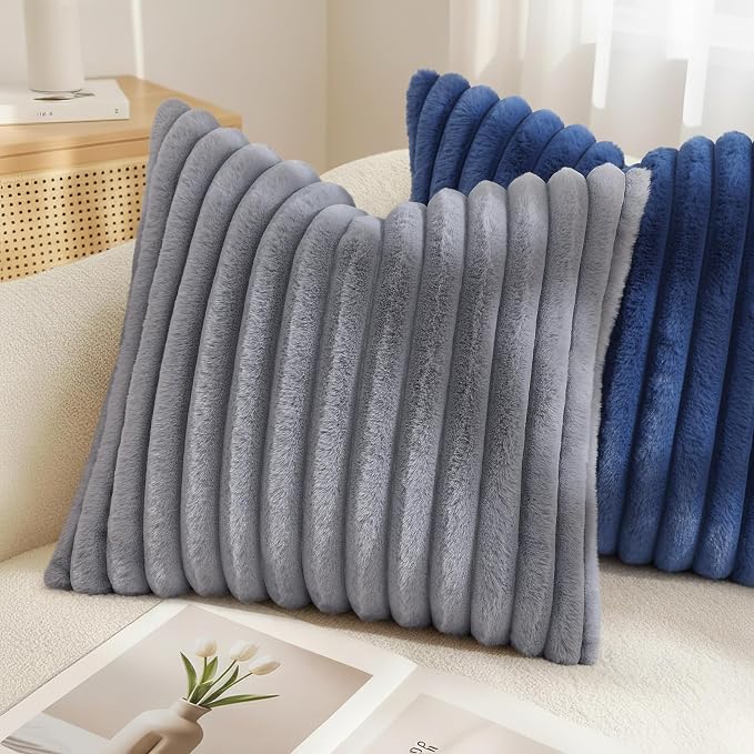 decorUhome Cozy Faux Fur Throw Pillow Covers 22x22 Set of 2 Decorative Soft - Image 4