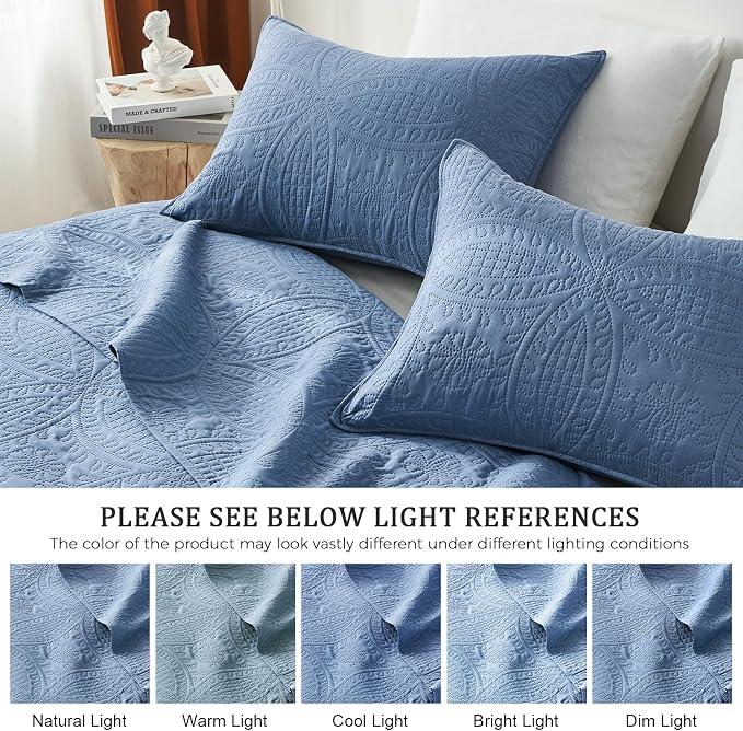 akkialla Queen Quilt Bedding Set, Bluish Grey Ultrasonic Full/Queen Quilt Set - Image 5