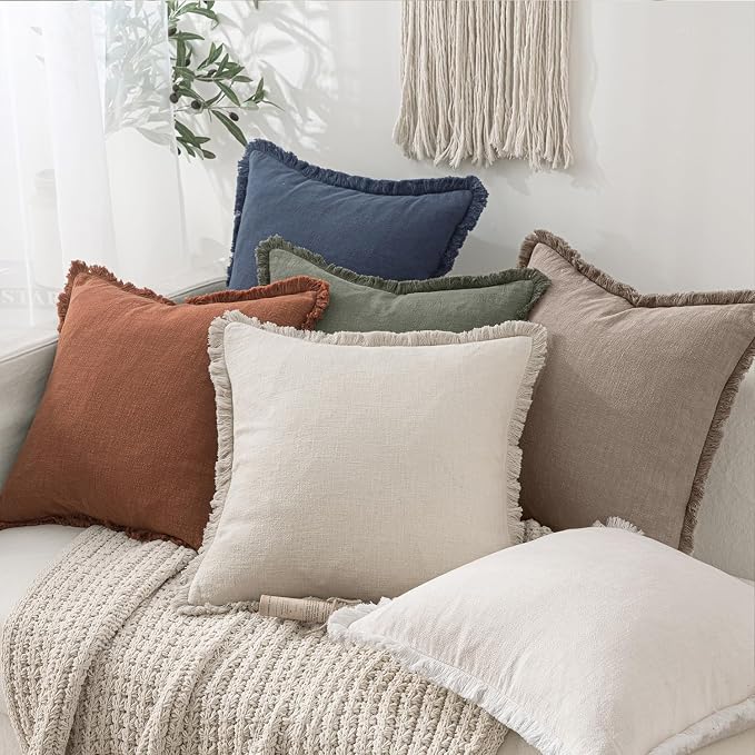 MIULEE Decorative Throw Pillow Covers Neutral Linen Fringe Throw Pillows Euro - Image 6