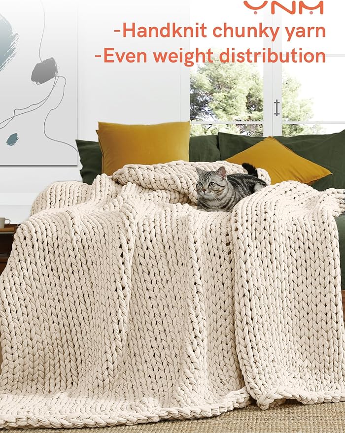YnM Cotton Weighted Blanket, Handmade Chunky Knitted Design, Soft and Cozy - Image 2