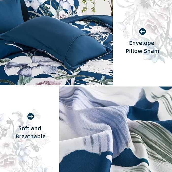 Luxudecor Floral Comforter Set Queen Size 7 Piece, Elegant Comforter Bedding Set - Image 5