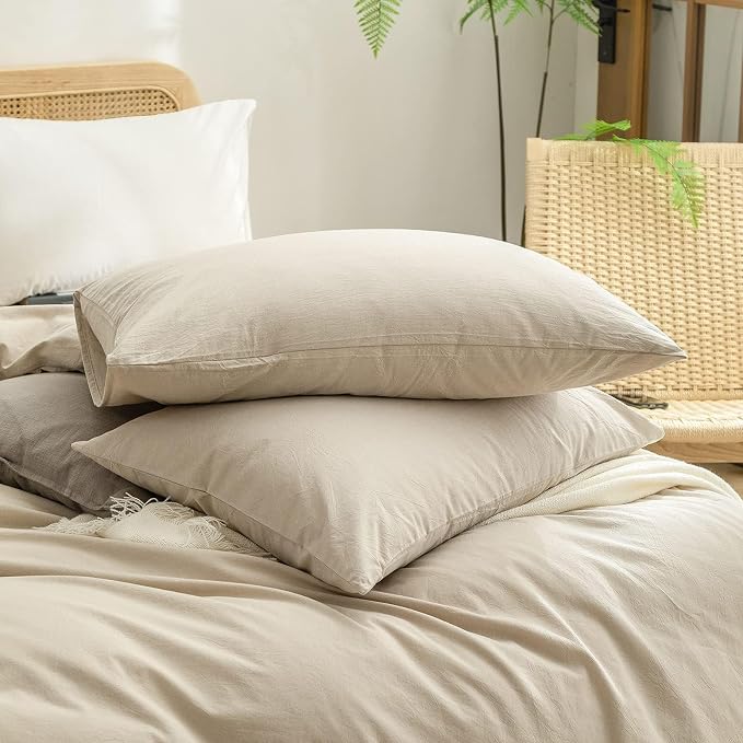 BESTOUCH Duvet Cover Set 100% Washed Cotton Linen Feel Super Soft Comfortable - Image 7