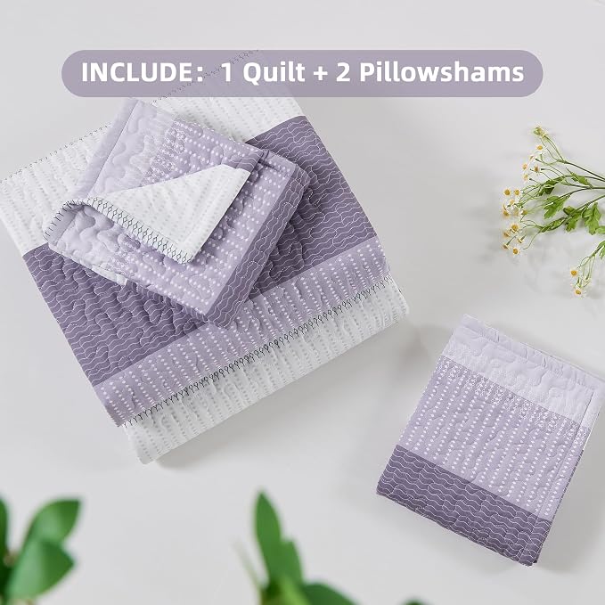 Andency Queen Quilt Bedding Set Grayish Purple, 3 Pieces Patchwork Summer - Image 9