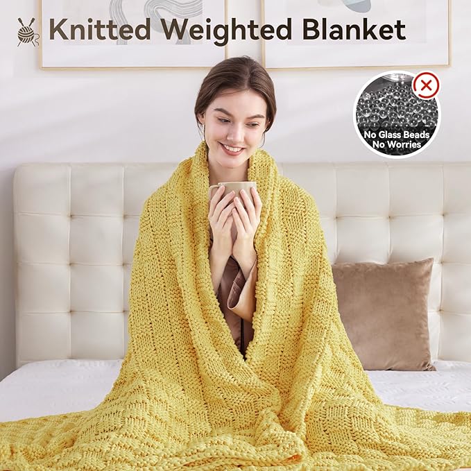 Knitted Weighted Blanket for Adult, No Beads Heavy Blanket 60” x 80'' 17lbs - Image 5