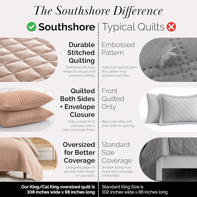 Southshore Fine Living, Inc. Oversized King Quilt Set, Stitched Blush Pink - Image 4