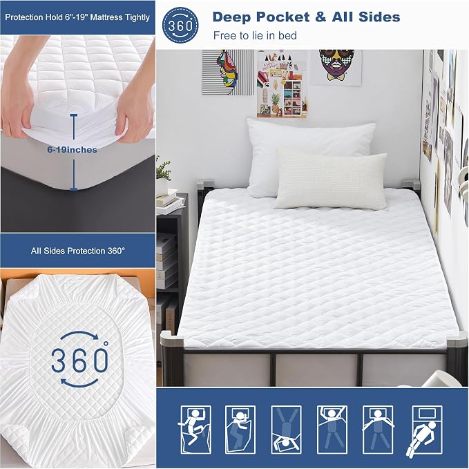 GRT Twin XL Waterproof Mattress Pad, 100% Waterproof Quilted Fitted Mattress - Image 5