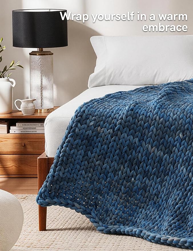 YnM Weighted Blanket, Handmade Chunky Knitted Design, Soft and Cozy, - Image 3