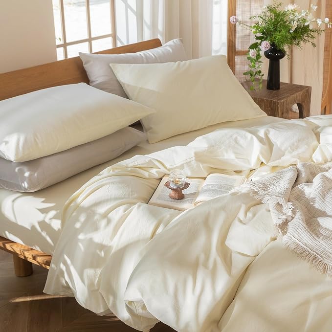 MooMee Bedding Duvet Cover Set 100% Washed Cotton Linen Like Textured - Image 8