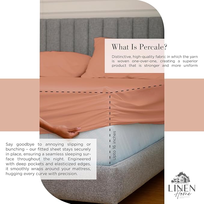 Linen Home 100% Cotton Percale Sheets California King Size, Tera Clay, Deep - Image 4