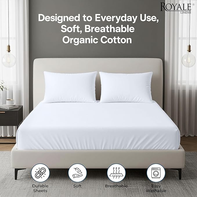 Royale Linens 100% Organic Cotton 2 Pack Fitted Sheet - Image 2