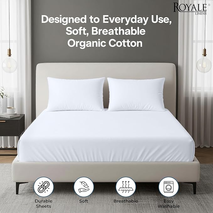 Royale Linens 100% Organic Cotton 2 Pack Fitted Sheet-Percale Weave-Super Soft - Image 2