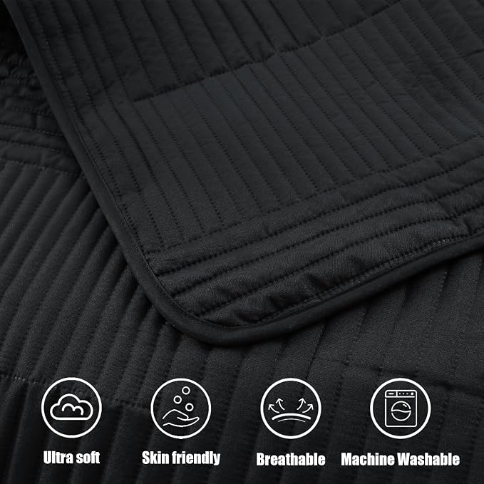 Whale Flotilla Ultra Soft Queen Quilt Bedding Set, Lightweight Microfiber Black - Image 6