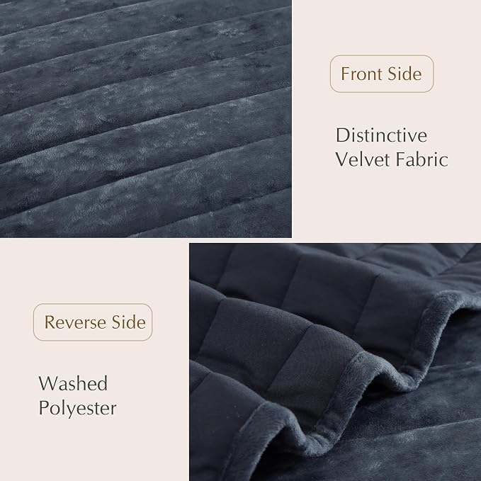 WRENSONGE Velvet King Size Quilt Set-3 Pieces Blue Grey Luxurious Velvet - Image 6