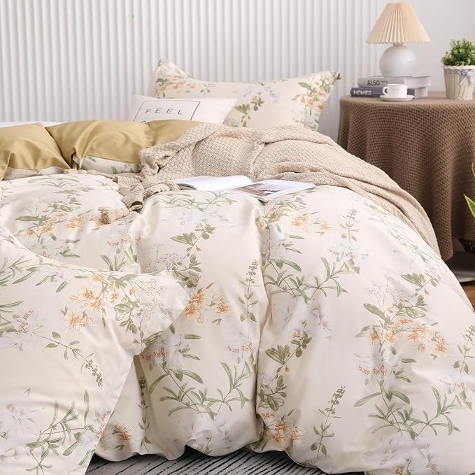 OAITE Duvet Cover Set Queen Size Floral Pattern 600 Thread Count Ultra Soft - Image 5