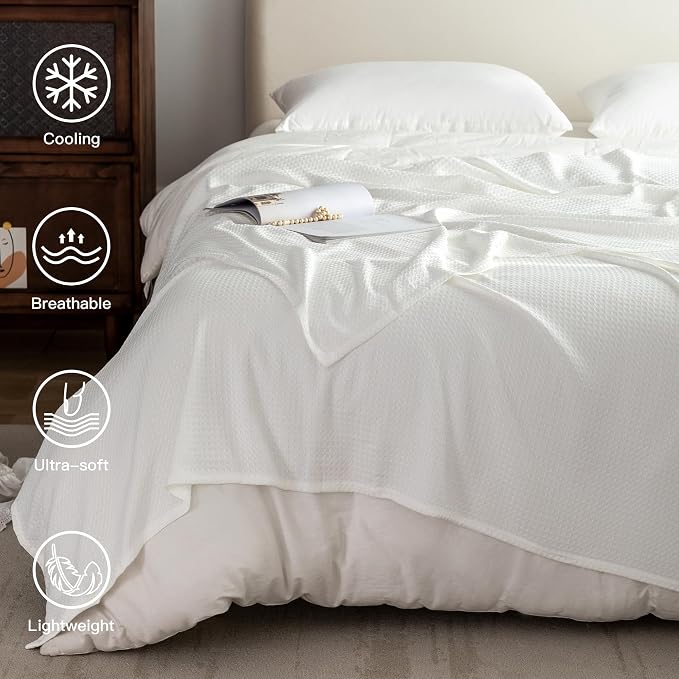 AmyHomie Cooling Waffle Blanket Queen Size, 100% Rayon Derived from Bamboo - Image 2