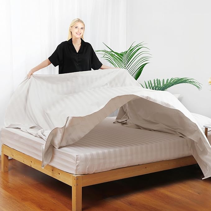 Flat Sheet Only King Size, 400 TC 100% Egyptian Cotton Flat Sheet Striped - Image 6