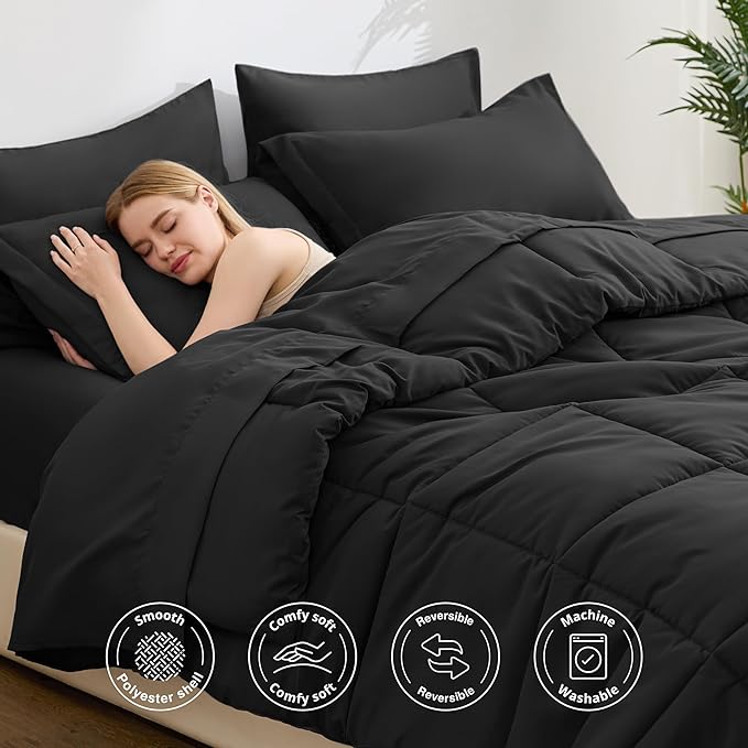 Love's cabin Twin Comforter Set Ash Black, 5 Pieces Twin Bed in a Bag, All - Image 3