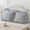 Blue White Plaid Euro Pillow Shams Ruffle Pillowcases Set of 2, Shabby by Qilunn
