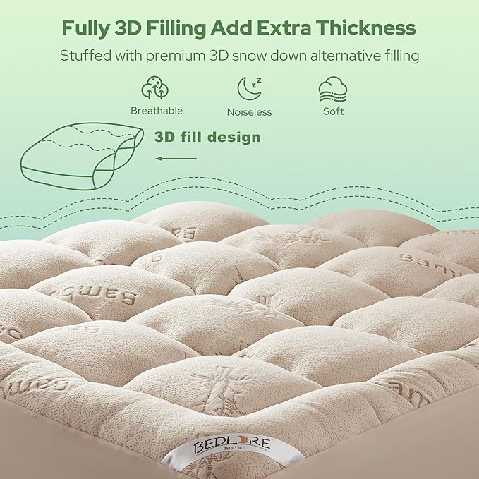 BEDLORE California King Mattress Topper Viscose Derived from Bamboo, Thick - Image 5