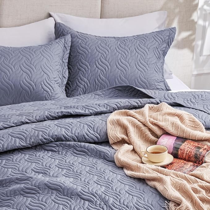 Love's cabin Quilts for Queen Bed Bluish Grey Bedspreads Bedding Set - Image 7