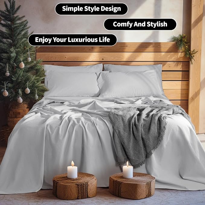 LBRO2M 100% Pure Linen Sheet Set Deep Pocket Up to 16" Bed Sheets Sets - Image 7