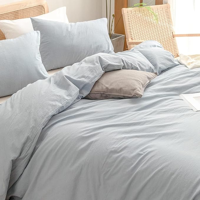 BESTOUCH Duvet Cover Set 100% Washed Cotton Linen Feel Super Soft Comfortable - Image 2