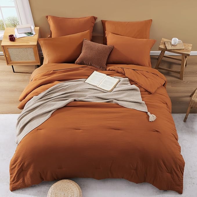 WRENSONGE Oversize King Size Comforter Sets, 7 Pieces Soft Burnt Orange Fall - Image 3