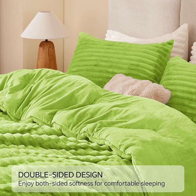 BEDELITE Fleece Queen Comforter Set -Super Soft & Warm Fluffy Dark Citron - Image 5