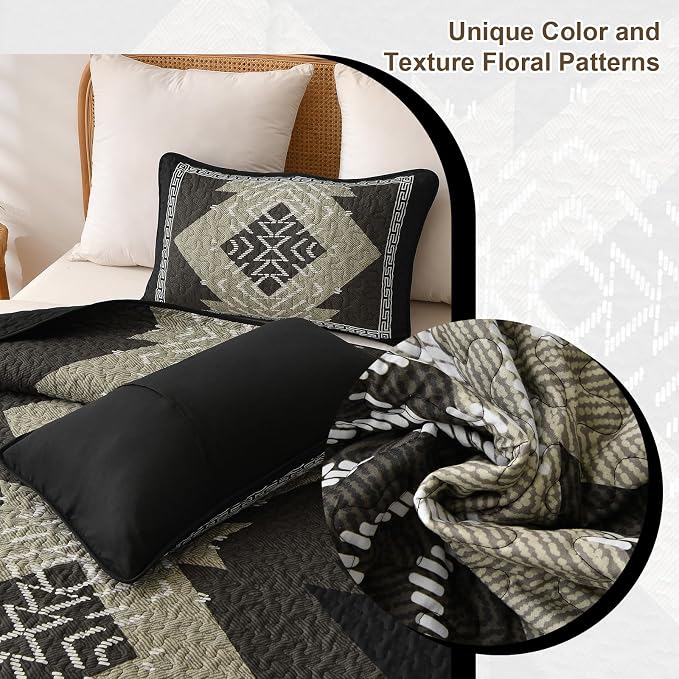 Dintszyayue Black Boho Quilt Set Queen, Aztec Western Quilt Bedspread Set - Image 7