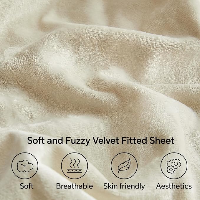BEDELITE Velvet Fitted Sheet and Pillowcase Set, Luxury Soft Fuzzy Bottom Sheet - Image 3