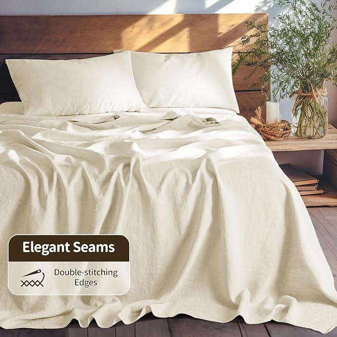 LBRO2M 100% Pure Linen Sheet Set Deep Pocket Up to 16" Bed Sheets Sets - Image 6