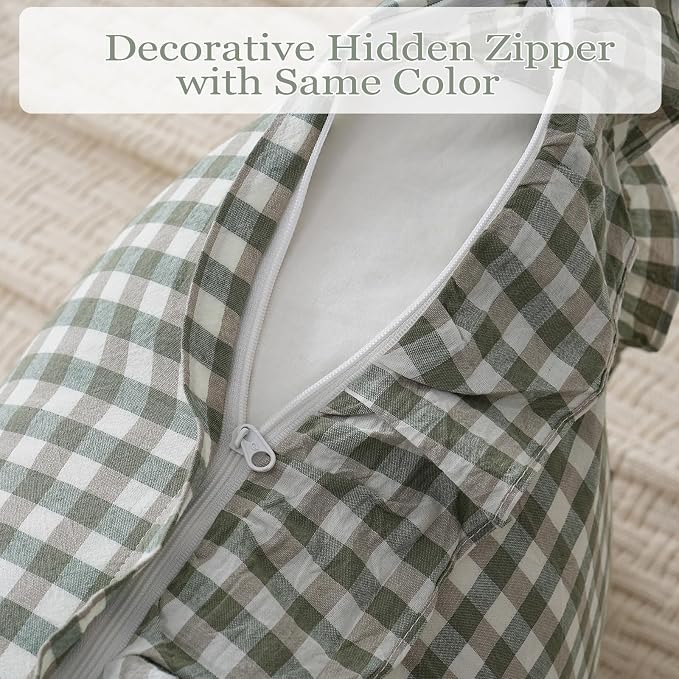 2 Pack Sage Green/White Plaid Ruffle Throw Pillow Covers Farmhouse Checkered - Image 5