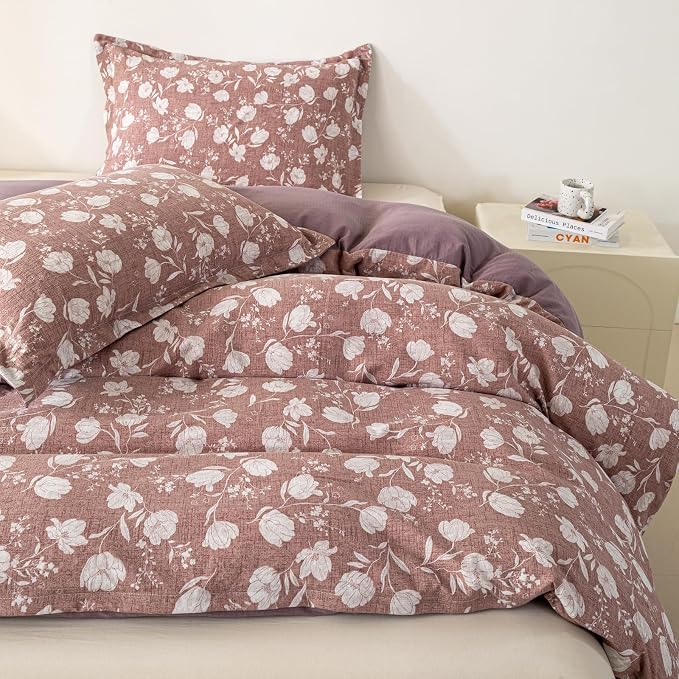 OAITE Purple Flower King Size Duvet Cover-3 Pieces Prewashed Cotton-Like - Image 5