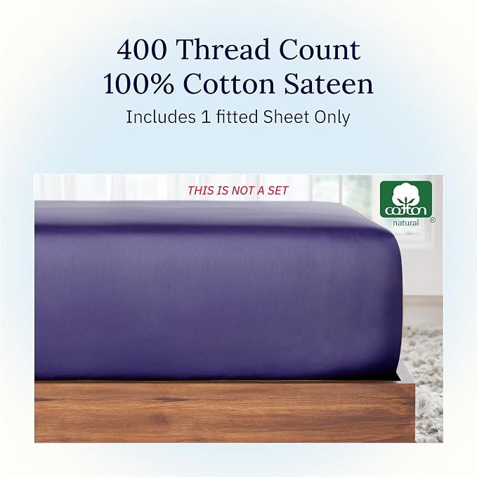 California Design Den Twin Fitted Sheet Cotton, Soft 400 Thread Count 100% - Image 4
