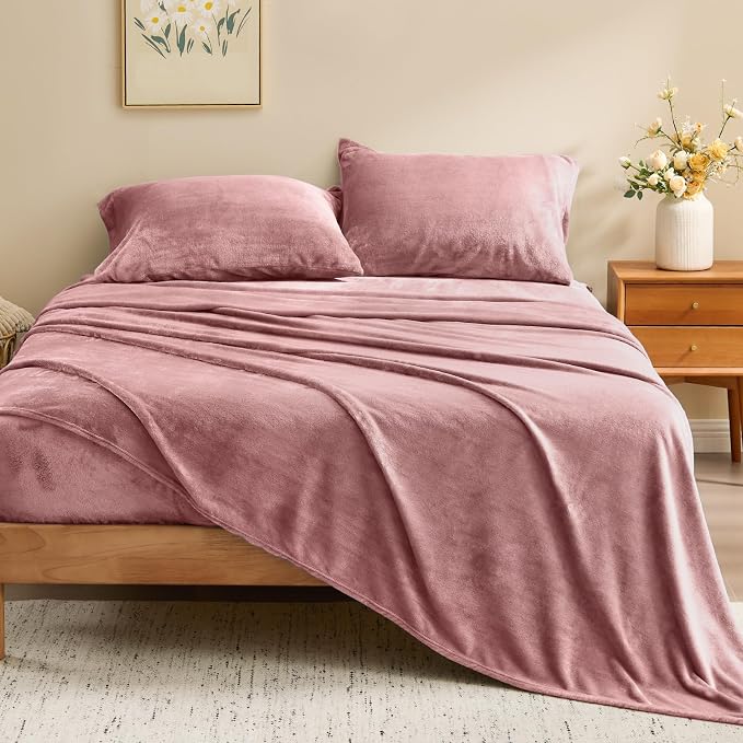 BEDELITE Flannel Sheets Twin Size Dusty Pink - Image 2
