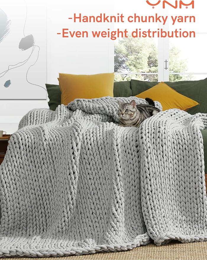 YnM 100% Cotton Weighted Blanket, Handmade Chunky Knitted Throw, No fillers - Image 2