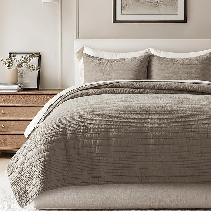 EVERGRACEHOME 100% Cotton Modern Lines Quilt Set King Size, Pre-Washed Soft by EVERGRACEHOME