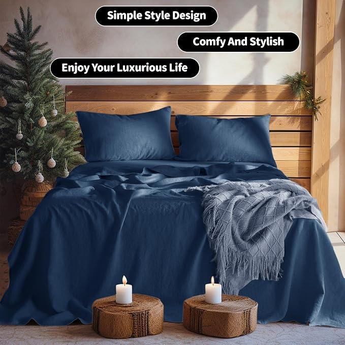 LBRO2M 100% Pure Linen Sheet Set Deep Pocket Up to 16" Bed Sheets Sets - Image 6