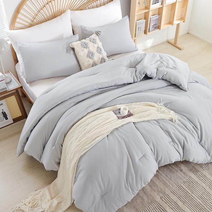 weigelia Full Size Comforter Modern Light Grey 3PCS Microfiber Bed Comforter - Image 2