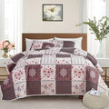 Patchwork Quilt Set Full/Queen Size, 3 Pieces Brown Floral Plaid Summer by Flysheep