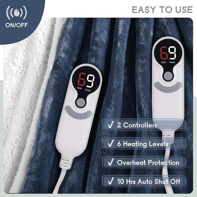 Heated Blanket Electric Blanket Queen Size 84''x90'' - Image 4