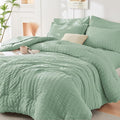HYMOKEGE Sage Green Twin Comforter Set Seersucker 5 Pieces, All Season Luxury by HYMOKEGE