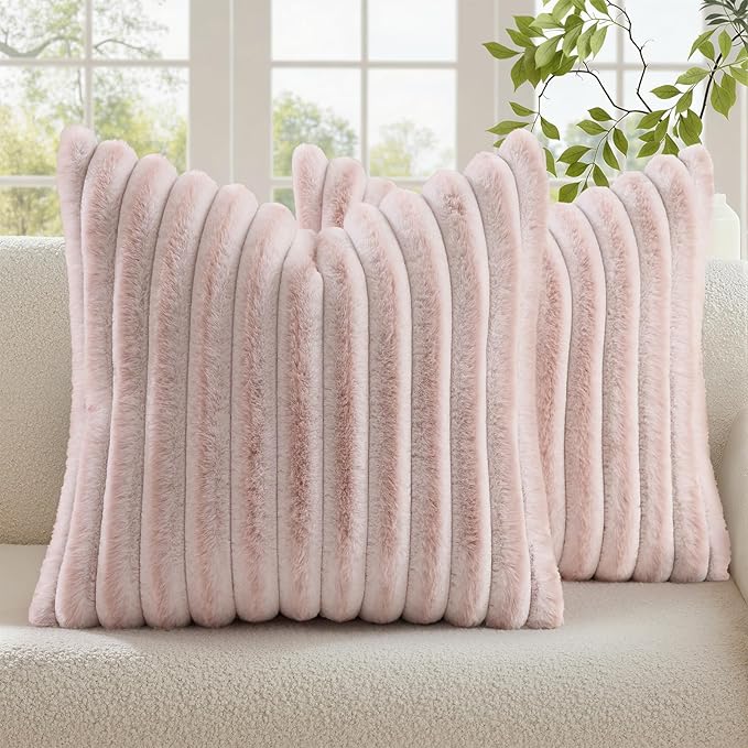 decorUhome Summer Cozy Faux Fur Throw Pillow Covers 18x18 Set of 2 Decorative by decorUhome