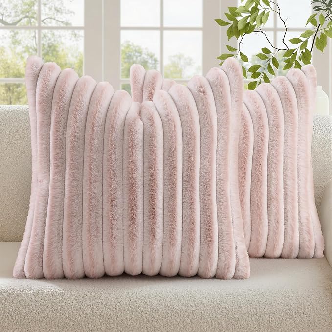decorUhome Summer Cozy Faux Fur Throw Pillow Covers 16x16 Set of 2 Decorative by decorUhome