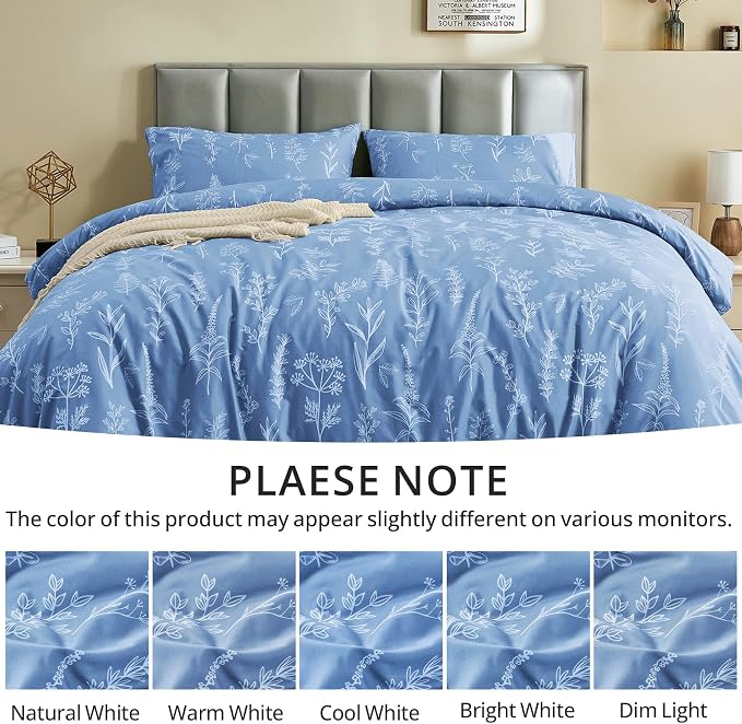 MUXHOMO Duvet Cover Full Size, Reversible Floral Ice Blue Duvet Cover Set - Image 7